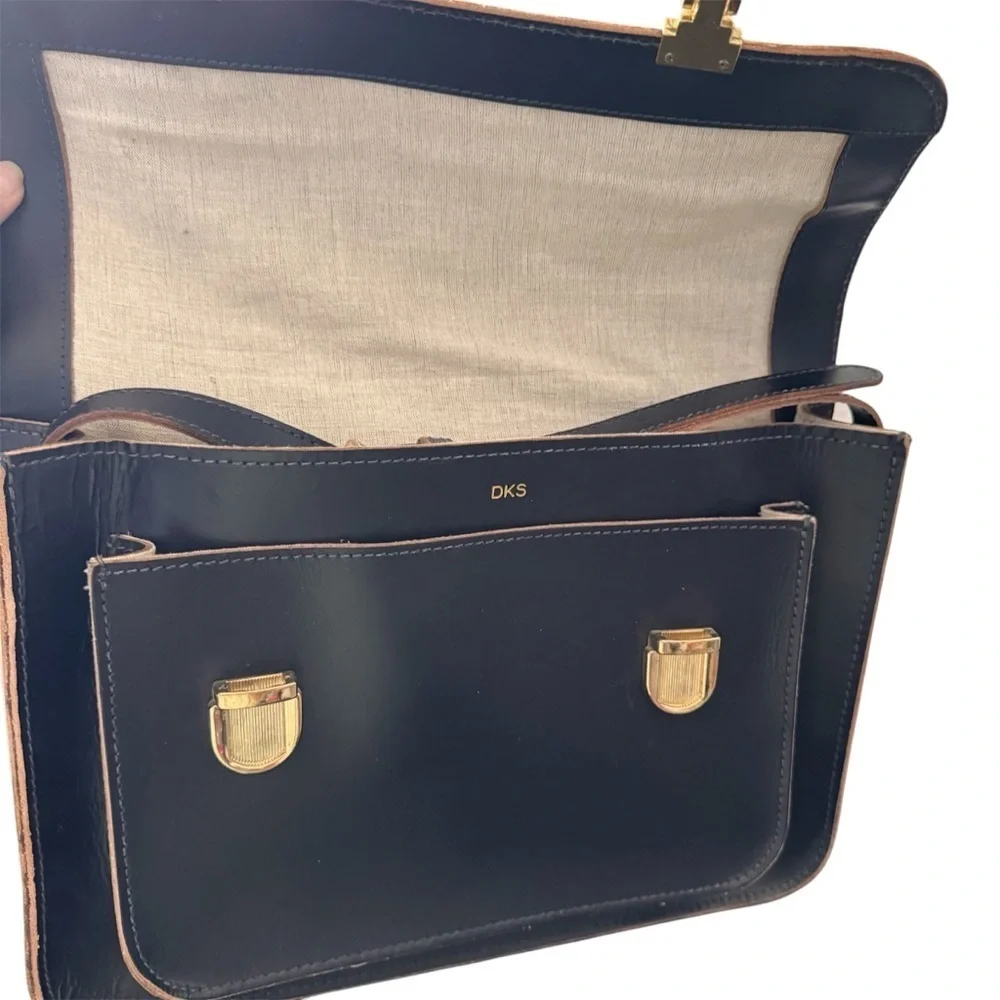 Mark and Graham Navy Leather Messenger Bag Work Travel Crossbody